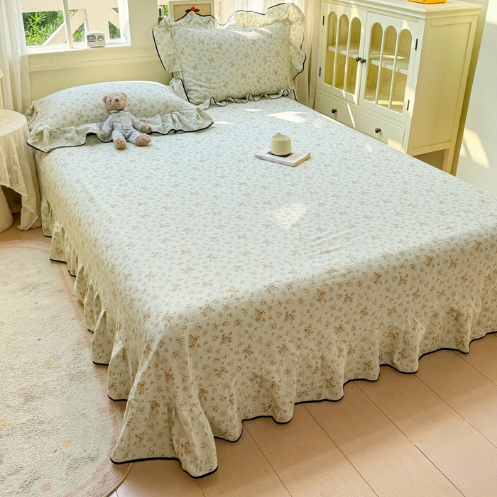 91家纺网 家纺一手货源 找家纺 麋兔 2025新款双层纱毛巾绣花边四件套 旺财