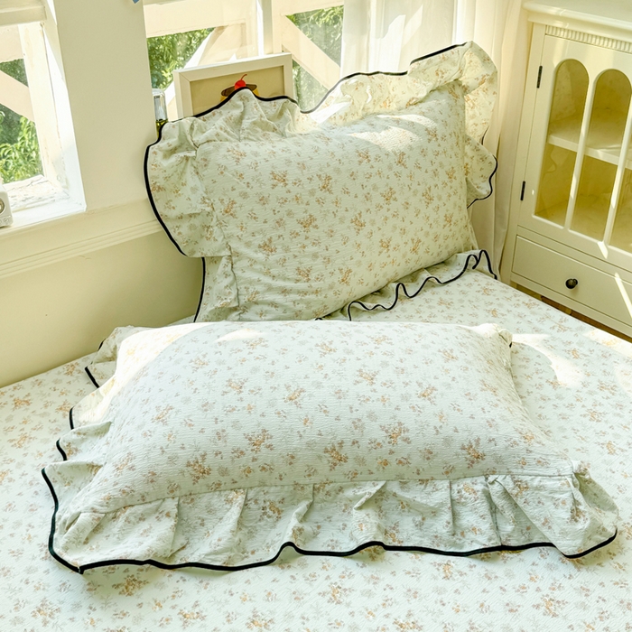 91家纺网 家纺一手货源 找家纺 麋兔 2025新款双层纱毛巾绣花边四件套 旺财