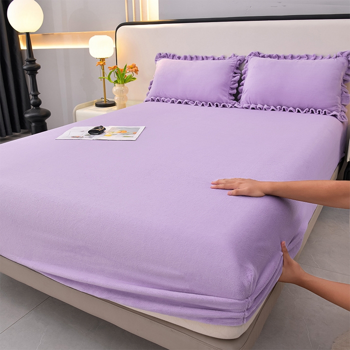 91家纺网 家纺一手货源 找家纺 优家居 2025新款纯色韩版牛奶绒花边床裙床笠四件套单件被套直播爆款 盛世-魅紫