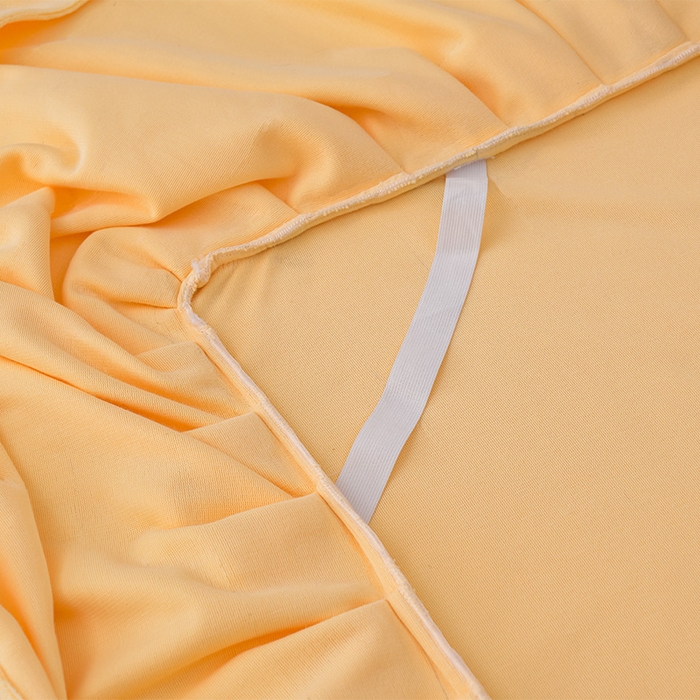 91家纺网 家纺一手货源 找家纺 优家居 2025新款纯色韩版牛奶绒花边床裙床笠四件套单件被套直播爆款 盛世-杏黄