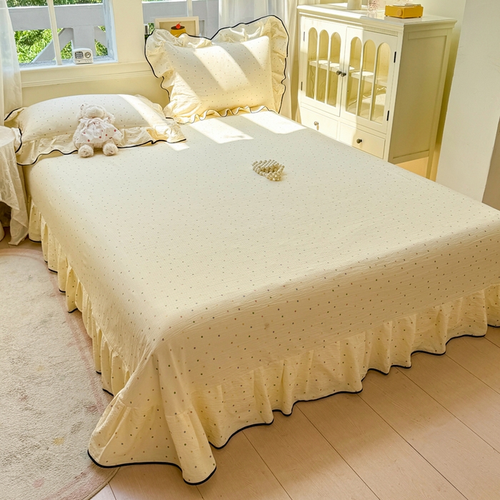 91家纺网 家纺一手货源 找家纺 麋兔 2025新款双层纱毛巾绣花边四件套 熊熊小队