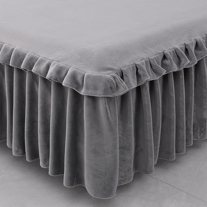 91家纺网 家纺一手货源 找家纺 优家居 2025新款纯色韩版牛奶绒花边床裙床笠四件套单件被套直播爆款 盛世-银灰