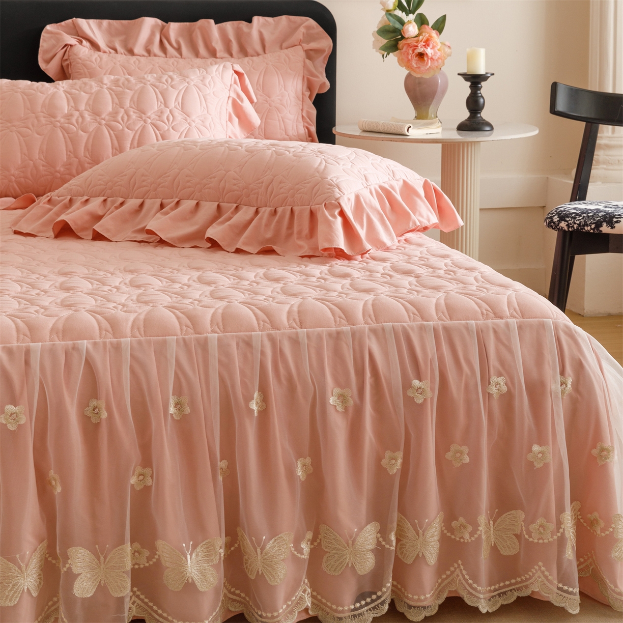 91家纺网 家纺一手货源 找家纺 （总）好儿喜家纺 2025新款A类水洗棉床裙三件套-芳菲系列