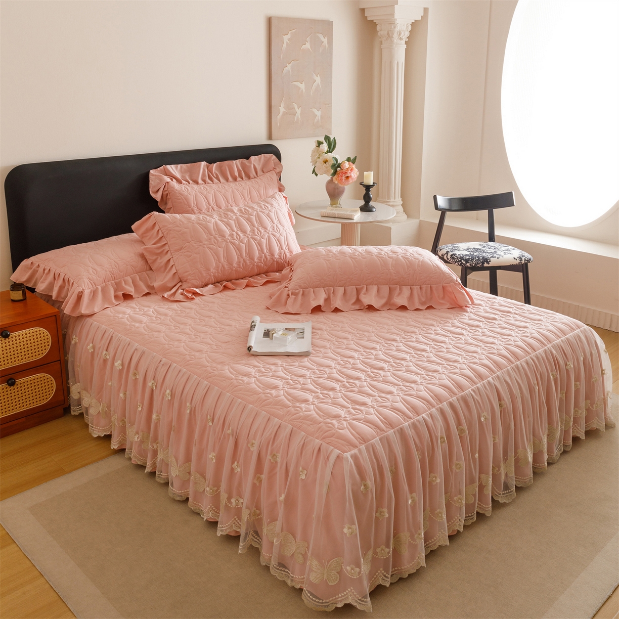 91家纺网 家纺一手货源 找家纺 （总）好儿喜家纺 2025新款A类水洗棉床裙三件套-芳菲系列