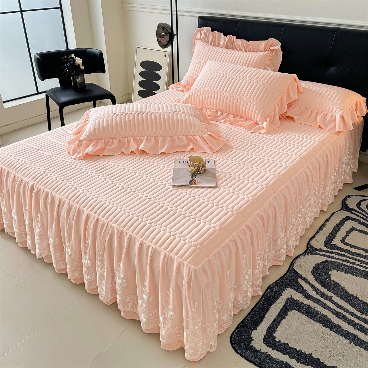 91家纺网 家纺一手货源 找家纺 （总）好儿喜家纺 2025新款A类水洗棉床裙三件套-安妮系列