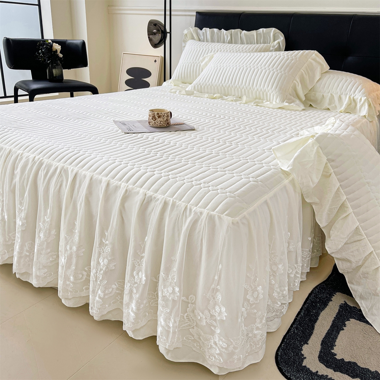 91家纺网 家纺一手货源 找家纺 （总）好儿喜家纺 2025新款A类水洗棉床裙三件套-安妮系列