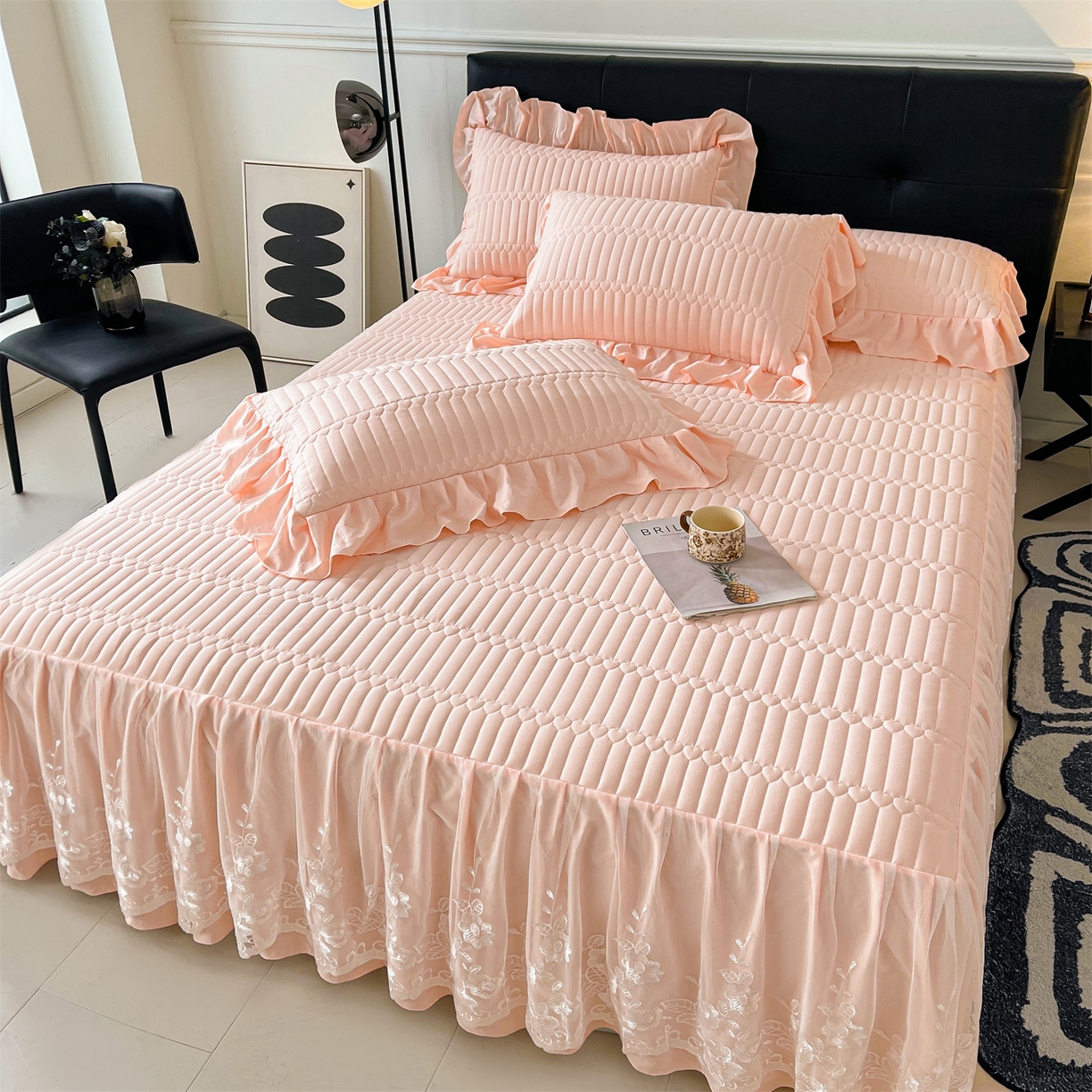 91家纺网 家纺一手货源 找家纺 （总）好儿喜家纺 2025新款A类水洗棉床裙三件套-安妮系列