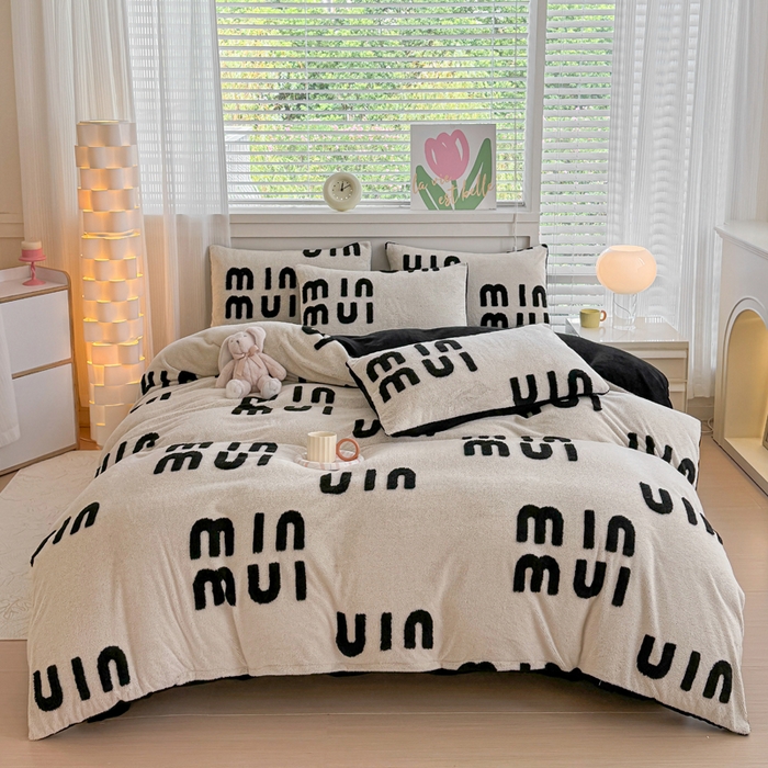 小叮当家纺仓储工厂店 2025新款舒棉绒提花绣花四件套 舒棉绒提花-迷你米白