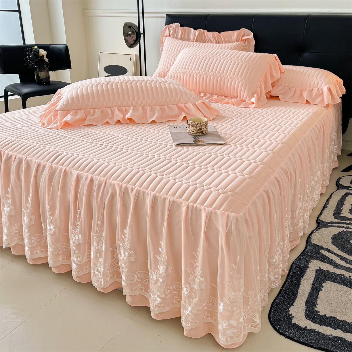 91家纺网 家纺一手货源 找家纺 （总）好儿喜家纺 2025新款A类水洗棉床裙三件套-安妮系列