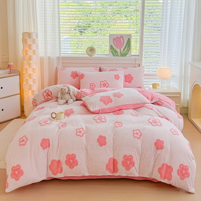 小叮当家纺仓储工厂店 2025新款舒棉绒提花绣花四件套 舒棉绒提花-繁花