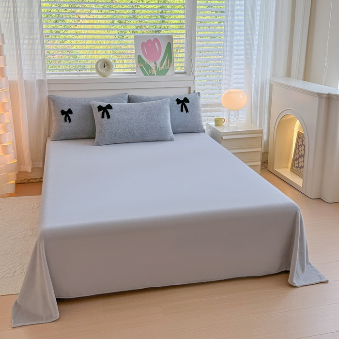 91家纺网 家纺一手货源 找家纺 小叮当家纺仓储工厂店 2025新款舒棉绒提花绣花四件套 舒棉绒提花-蝴蝶结灰色