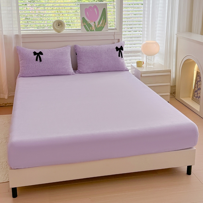 91家纺网 家纺一手货源 找家纺 小叮当家纺仓储工厂店 2025新款舒棉绒提花绣花四件套 舒棉绒提花-蝴蝶结紫色