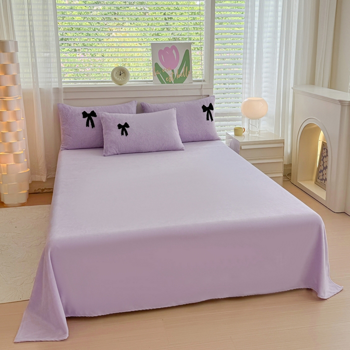 91家纺网 家纺一手货源 找家纺 小叮当家纺仓储工厂店 2025新款舒棉绒提花绣花四件套 舒棉绒提花-蝴蝶结紫色