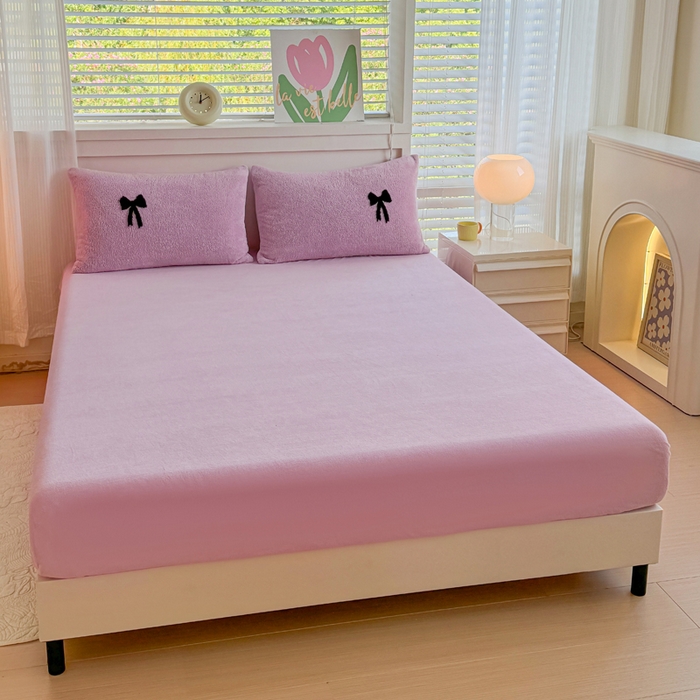 91家纺网 家纺一手货源 找家纺 小叮当家纺仓储工厂店 2025新款舒棉绒提花绣花四件套 舒棉绒提花-蝴蝶结粉色