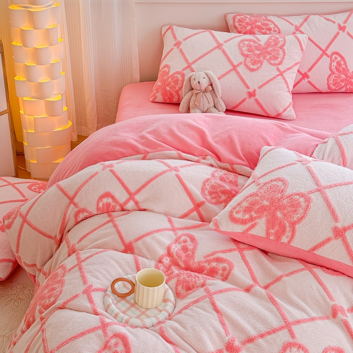 91家纺网 家纺一手货源 找家纺 小叮当家纺仓储工厂店 2025新款舒棉绒提花绣花四件套 舒棉绒提花-蝶梦