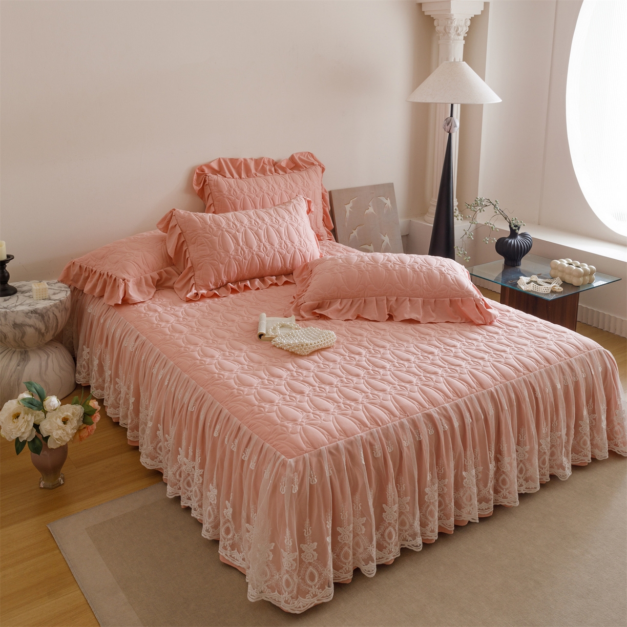 91家纺网 家纺一手货源 找家纺 （总）好儿喜家纺 2025新款A类水洗棉床裙三件套-梦语系列