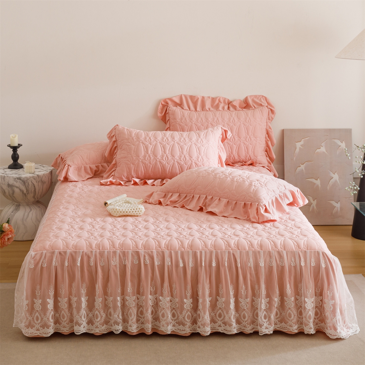 91家纺网 家纺一手货源 找家纺 （总）好儿喜家纺 2025新款A类水洗棉床裙三件套-梦语系列