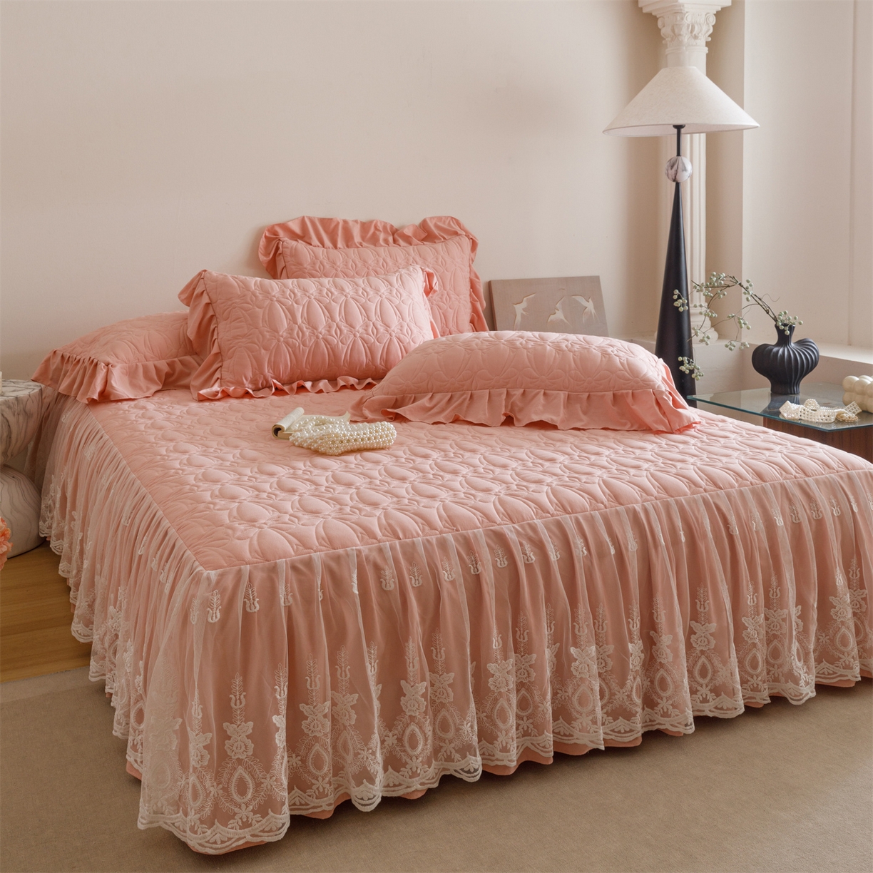 91家纺网 家纺一手货源 找家纺 （总）好儿喜家纺 2025新款A类水洗棉床裙三件套-梦语系列