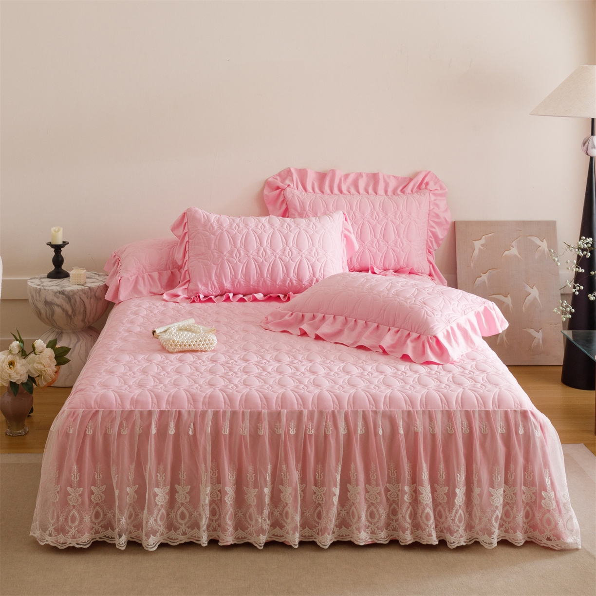 91家纺网 家纺一手货源 找家纺 （总）好儿喜家纺 2025新款A类水洗棉床裙三件套-梦语系列