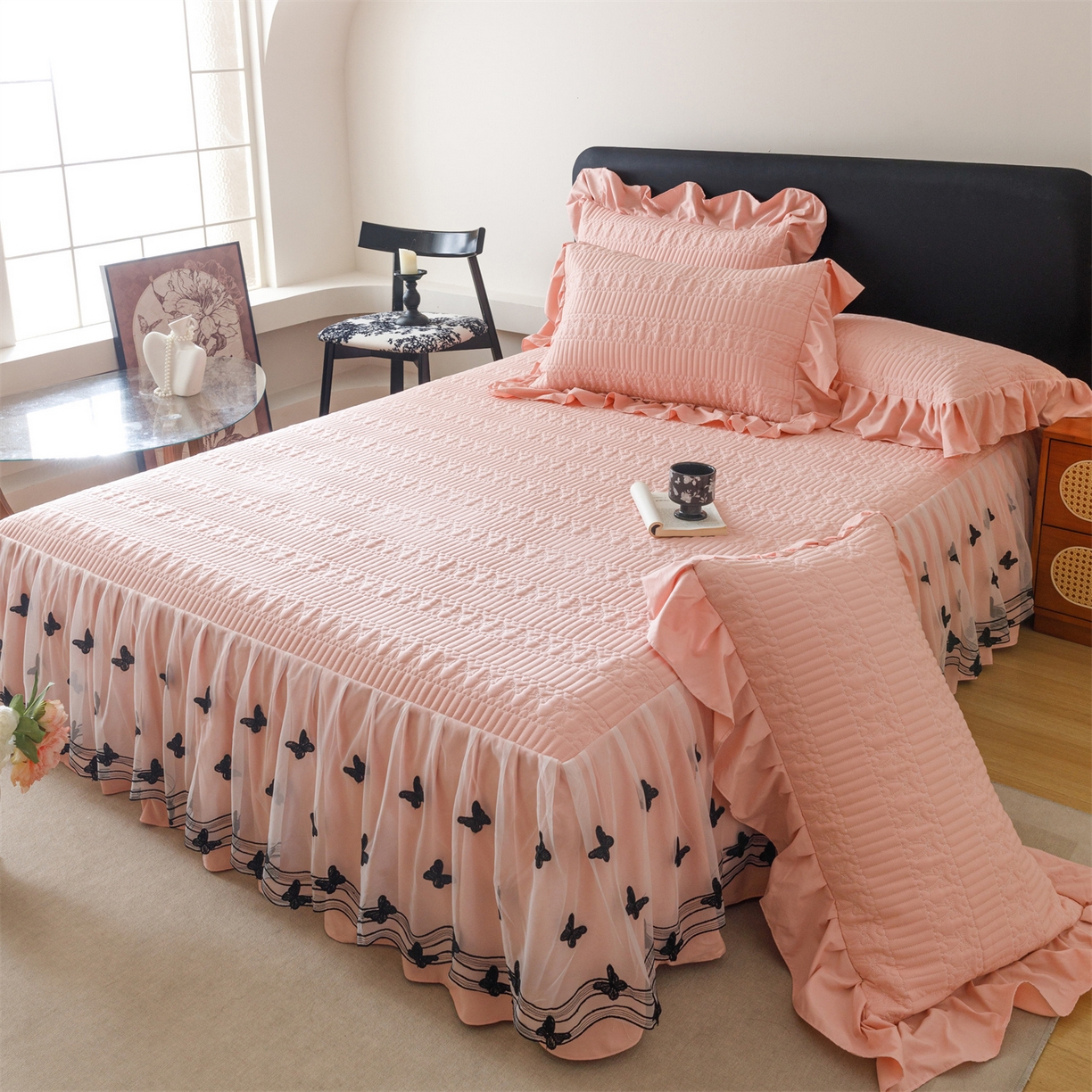 91家纺网 家纺一手货源 找家纺 （总）好儿喜家纺 2025新款A类水洗棉床裙三件套-凝香系列