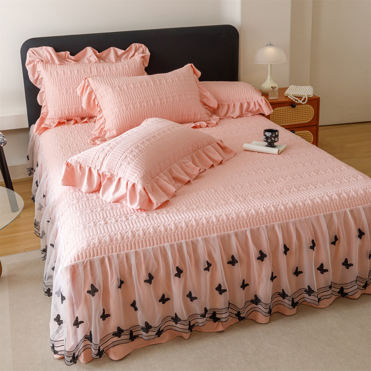 91家纺网 家纺一手货源 找家纺 （总）好儿喜家纺 2025新款A类水洗棉床裙三件套-凝香系列