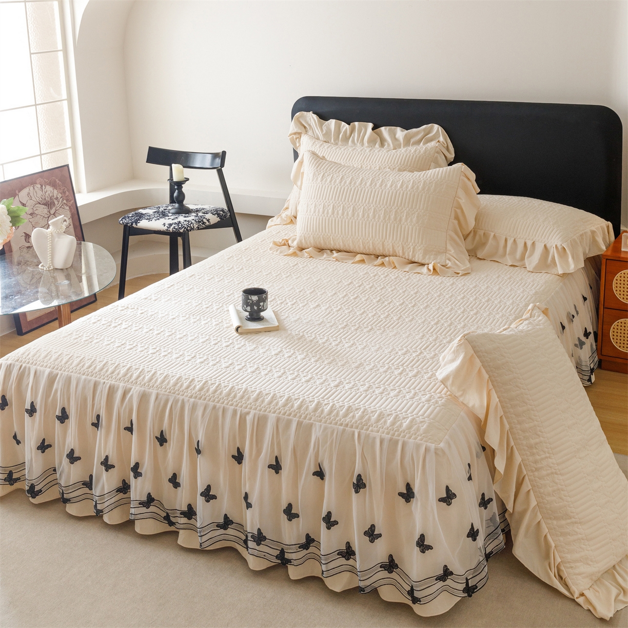 91家纺网 家纺一手货源 找家纺 （总）好儿喜家纺 2025新款A类水洗棉床裙三件套-凝香系列