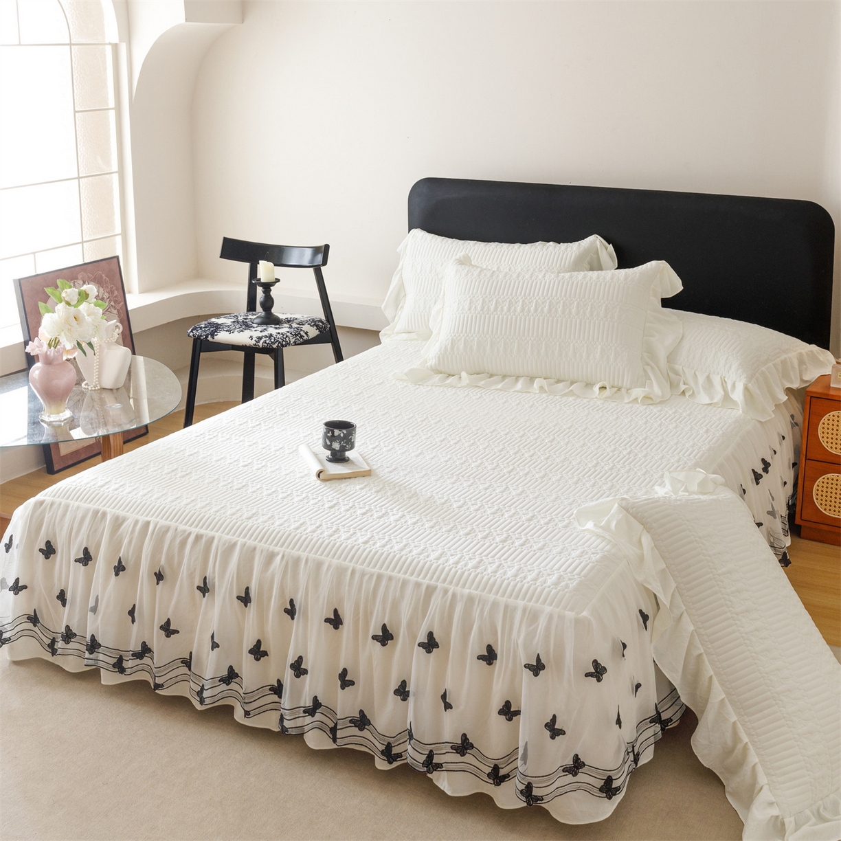 91家纺网 家纺一手货源 找家纺 （总）好儿喜家纺 2025新款A类水洗棉床裙三件套-凝香系列