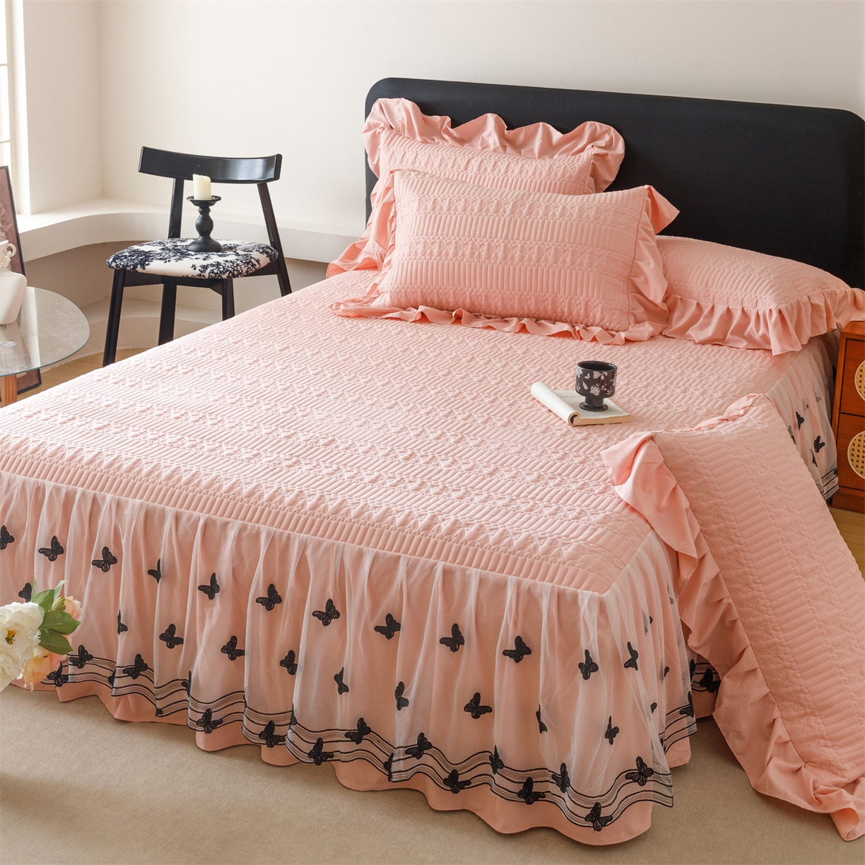 91家纺网 家纺一手货源 找家纺 （总）好儿喜家纺 2025新款A类水洗棉床裙三件套-凝香系列