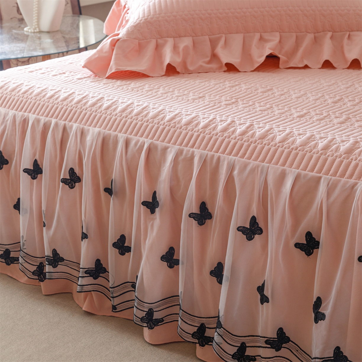 91家纺网 家纺一手货源 找家纺 （总）好儿喜家纺 2025新款A类水洗棉床裙三件套-凝香系列