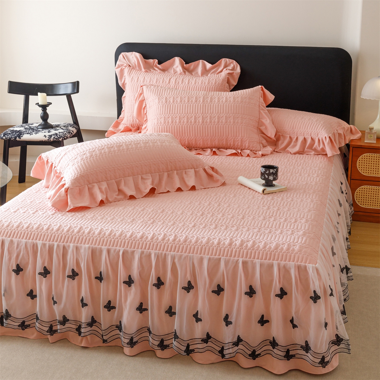 91家纺网 家纺一手货源 找家纺 （总）好儿喜家纺 2025新款A类水洗棉床裙三件套-凝香系列