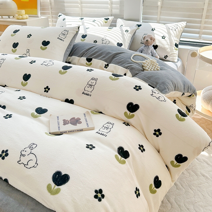 91家纺网 家纺一手货源 找家纺 （总）斯卡诺家纺 2025小清新加厚高克重牛奶绒四件套网红直播爆款