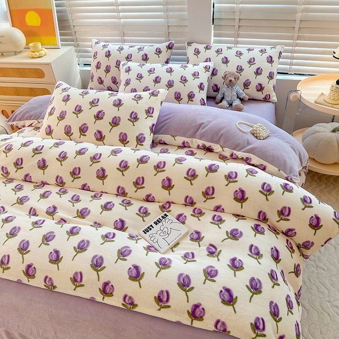 91家纺网 家纺一手货源 找家纺 （总）斯卡诺家纺 2025小清新加厚高克重牛奶绒四件套网红直播爆款