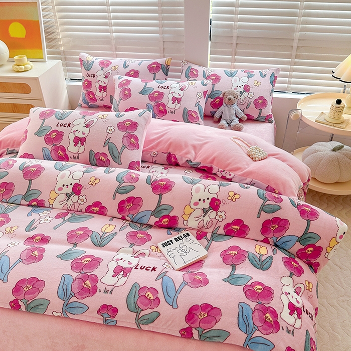 91家纺网 家纺一手货源 找家纺 （总）斯卡诺家纺 2025小清新加厚高克重牛奶绒四件套网红直播爆款