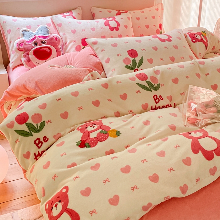 91家纺网 家纺一手货源 找家纺 （总）斯卡诺家纺 2025小清新加厚高克重牛奶绒四件套网红直播爆款