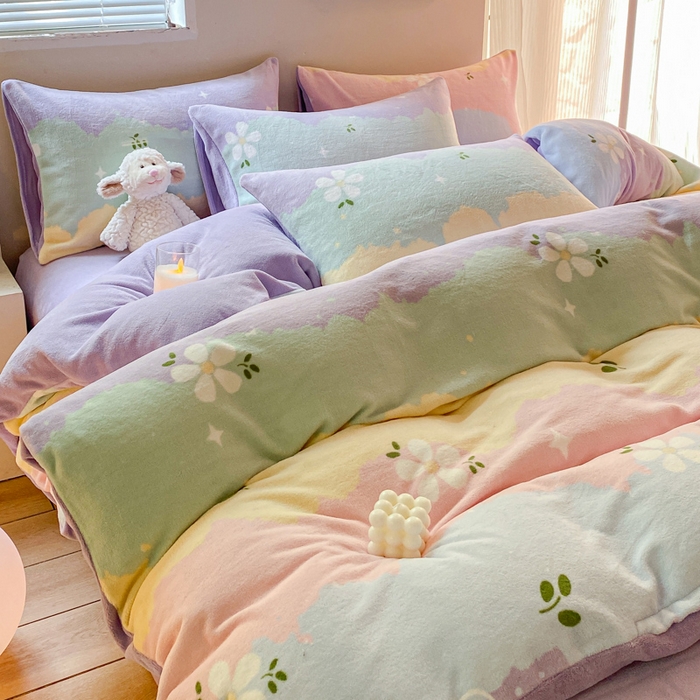 91家纺网 家纺一手货源 找家纺 （总）斯卡诺家纺 2025小清新加厚高克重牛奶绒四件套网红直播爆款