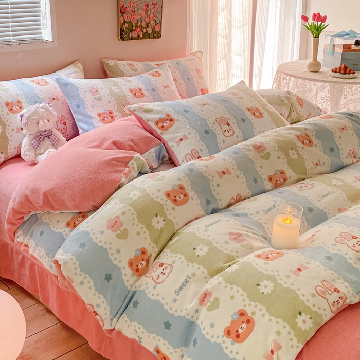 91家纺网 家纺一手货源 找家纺 （总）斯卡诺家纺 2025小清新加厚高克重牛奶绒四件套网红直播爆款