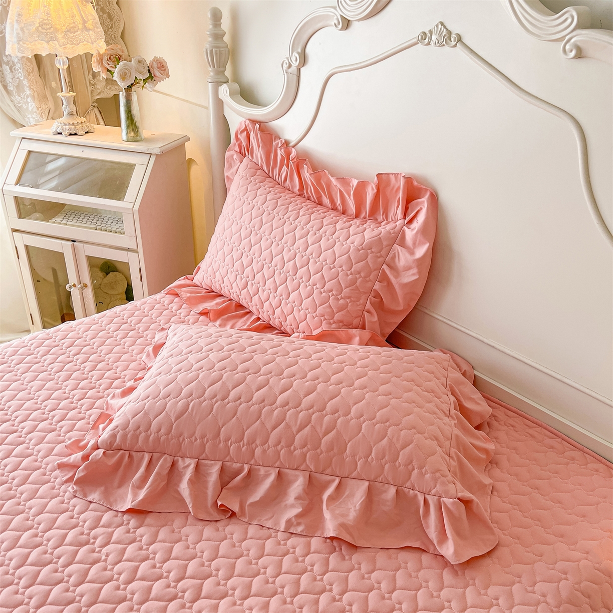 91家纺网 家纺一手货源 找家纺 好儿喜家纺 2025新款A类水洗棉床裙三件套-心语系列 心语-浅豆沙