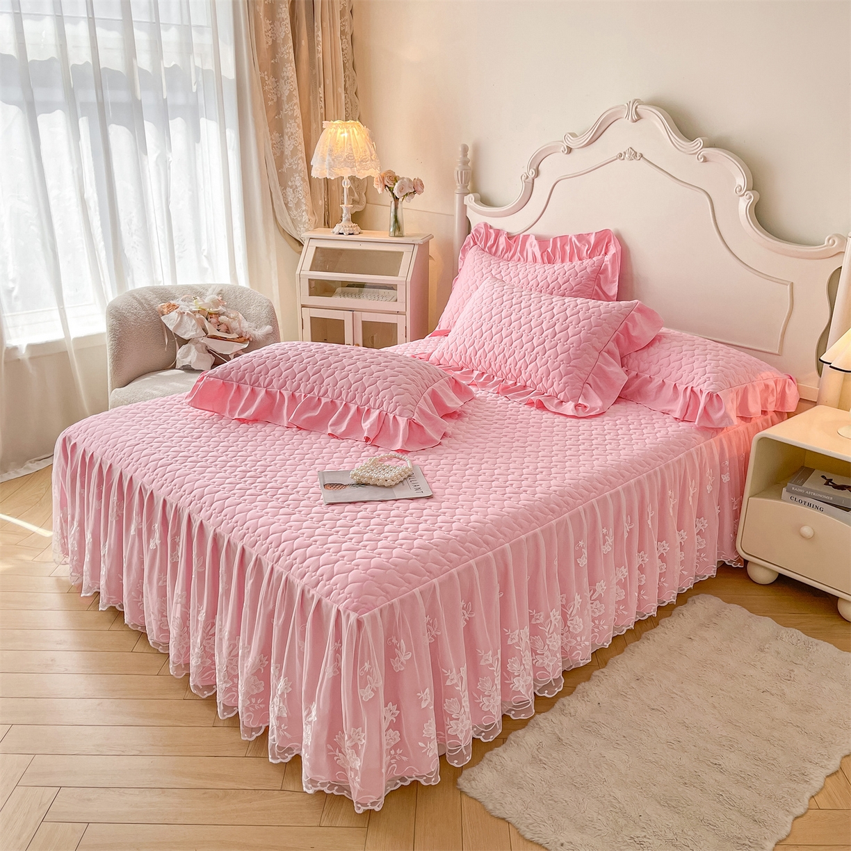 91家纺网 家纺一手货源 找家纺 （总）好儿喜家纺 2025新款A类水洗棉床裙三件套-心语系列