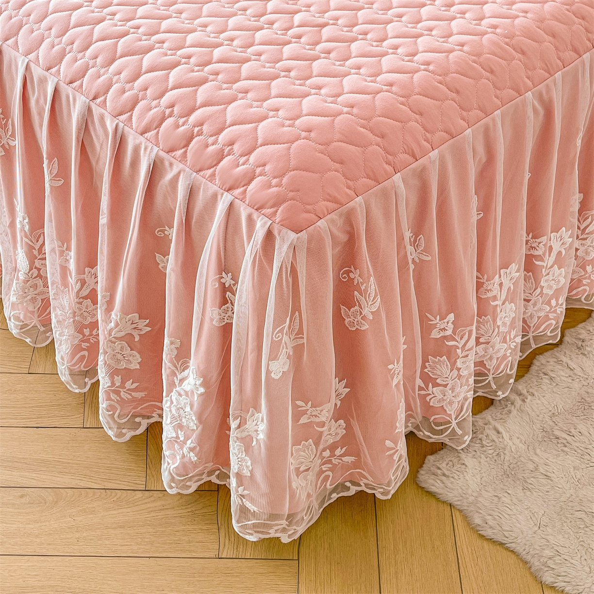 91家纺网 家纺一手货源 找家纺 好儿喜家纺 2025新款A类水洗棉床裙三件套-心语系列 心语-浅豆沙