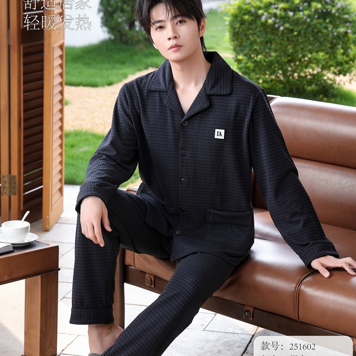 91家纺网 家纺一手货源 找家纺 洛兰沙家居馆 2025新款德绒绵竹加厚300克情侣睡衣男女款睡衣（翻领） 251602-1（男款）