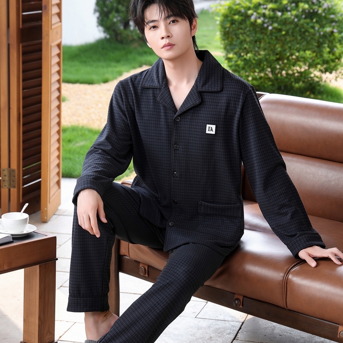 91家纺网 家纺一手货源 找家纺 洛兰沙家居馆 2025新款德绒绵竹加厚300克情侣睡衣男女款睡衣（翻领） 251602-1（男款）