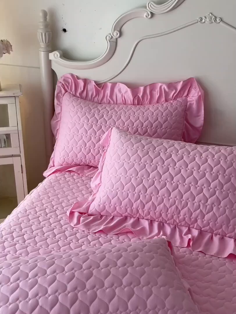 91家纺网 家纺一手货源 找家纺 （总）好儿喜家纺 2025新款A类水洗棉床裙三件套-心语系列