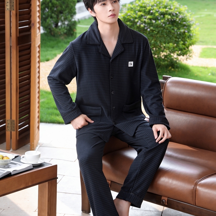 91家纺网 家纺一手货源 找家纺 洛兰沙家居馆 2025新款德绒绵竹加厚300克情侣睡衣男女款睡衣（翻领） 251602-1（男款）