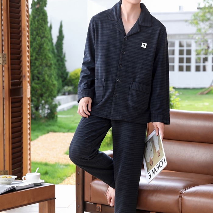 91家纺网 家纺一手货源 找家纺 洛兰沙家居馆 2025新款德绒绵竹加厚300克情侣睡衣男女款睡衣（翻领） 251602-1（男款）