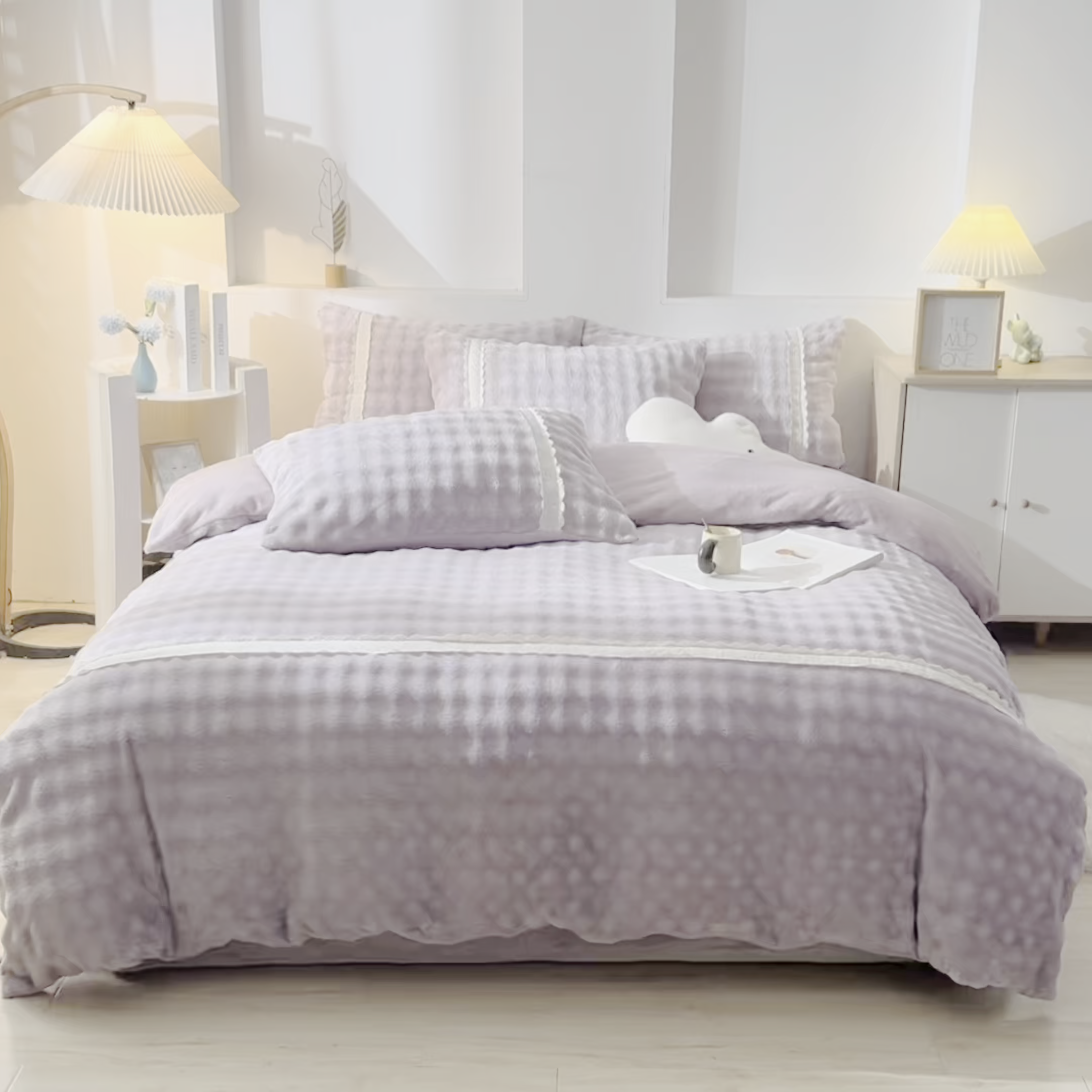 91家纺网 家纺一手货源 找家纺 米瑞娜 2025新款泡泡绒四件套 泡泡-香芋紫