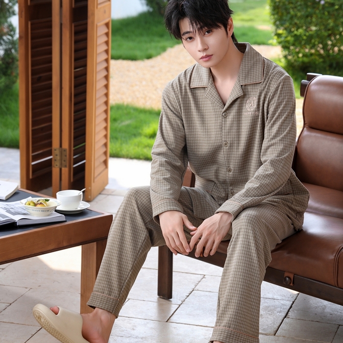 91家纺网 家纺一手货源 找家纺 洛兰沙家居馆 2025新款德绒绵竹加厚300克情侣睡衣男女款睡衣（翻领） 251603-1（男款）