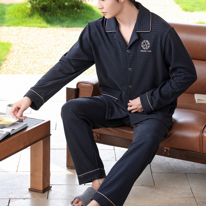 91家纺网 家纺一手货源 找家纺 洛兰沙家居馆 2025新款德绒绵竹加厚300克情侣睡衣男女款睡衣（翻领） 251603-2（男款）