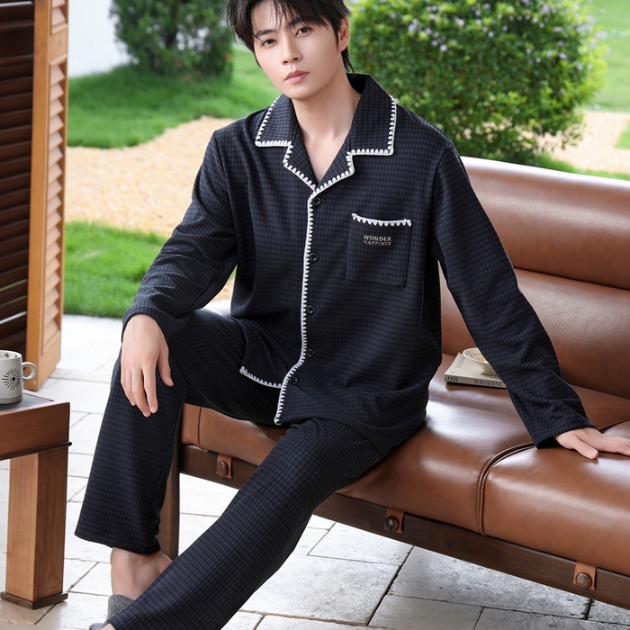 91家纺网 家纺一手货源 找家纺 洛兰沙家居馆 2025新款德绒绵竹加厚300克情侣睡衣男女款睡衣（翻领） 251606-1（男款）