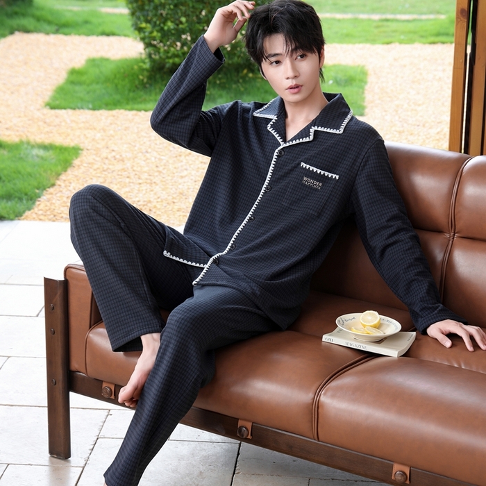 91家纺网 家纺一手货源 找家纺 洛兰沙家居馆 2025新款德绒绵竹加厚300克情侣睡衣男女款睡衣（翻领） 251606-1（男款）