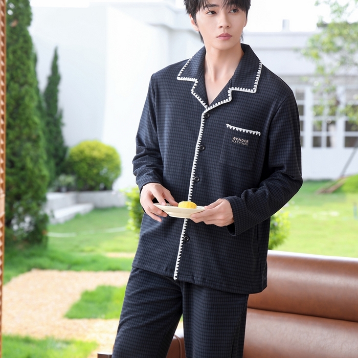 91家纺网 家纺一手货源 找家纺 洛兰沙家居馆 2025新款德绒绵竹加厚300克情侣睡衣男女款睡衣（翻领） 251606-1（男款）